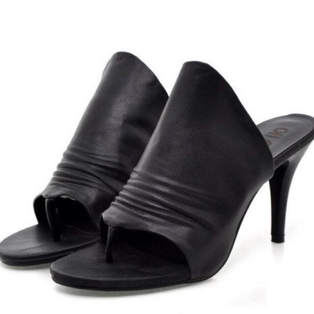 Black Ruched Heeled Mules